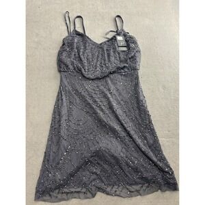New Adrianna Papell Women's Size 8 Beaded Blouson Dress Dark Gray Evening Party